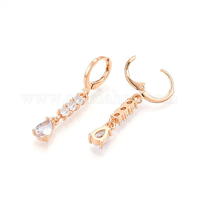 Серьги с подвесками на защелке из латуни с микропаве и фианитами EJEW-N058-07G-1