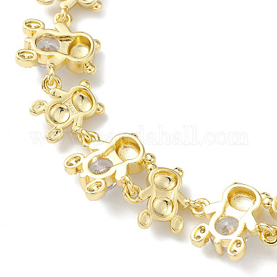 Браслет-цепочка с медвежьим звеном из прозрачного кубического циркония BJEW-H586-02G-1