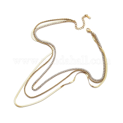 Женские колье из нержавеющей стали 304 с кристаллами и стразами в один слой NJEW-C083-04G-1