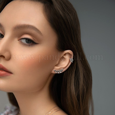 Женские серьги-клипсы в форме листа из стерлингового серебра с микропаве из прозрачных кубических цирконий S925 YN0481-1-1