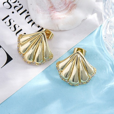 Серьги-гвоздики из латуни с микро-паве из прозрачного кубического циркония для женщин EJEW-C125-27A-G-1