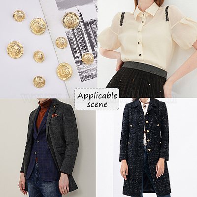 OLYCRAFT 60Pcs Light Gold 4-Hole Brass Buttons Blazer Buttons 15mm 20mm  Half Round with Badge Pattern Buttons for Jeans Coat Blazer Suits Jacket