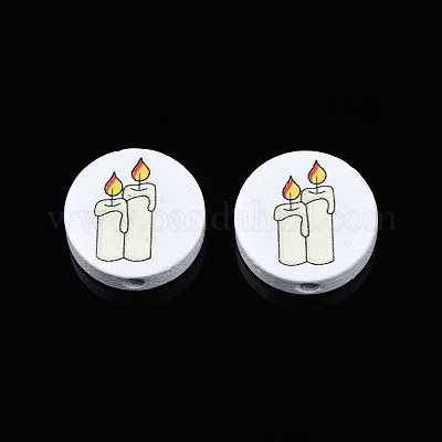 Бусины из натурального дерева с принтом на Хэллоуин WOOD-T021-103-1