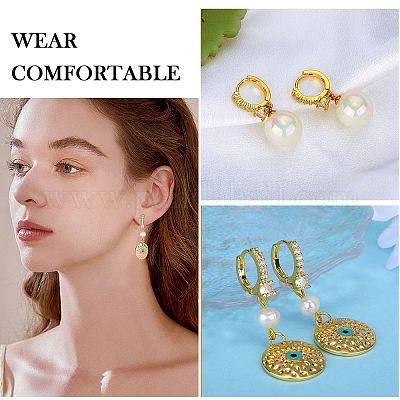 10шт латунные серьги-кольца с микро-паве из прозрачного кубического циркония ZIRC-SZ0005-14-1