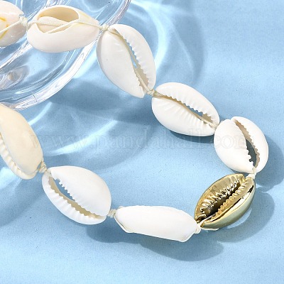 Женские бусины из нержавеющей стали 304 и натуральных ракушек каури NJEW-F356-03G-1