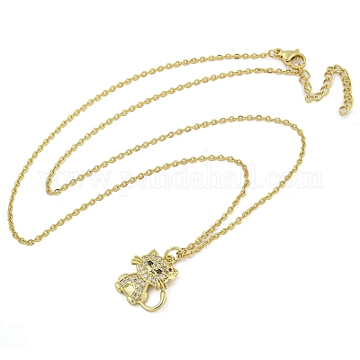 Ожерелья с подвеской в виде кошки из латуни с микро-паве и прозрачным кубическим цирконием для женщин NJEW-Z042-01G-01-1