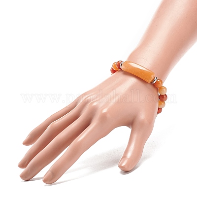 Эластичный браслет из бусин из натурального красного авантюрина BJEW-JB08879-06-1