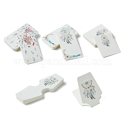 120 шт. 4 стиля красочные перья напечатанные картонные бумажные ювелирные карточки для демонстрации серег ожерелий браслетов CDIS-YW0001-13-1