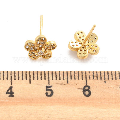 Серьги-гвоздики из латуни с микро-паве и прозрачным фианитом EJEW-H162-03G-1