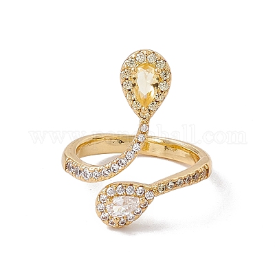 Открытое кольцо-манжета в форме слезы с прозрачным кубическим цирконом RJEW-B043-02-1