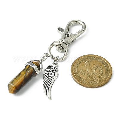 Остроконечные подвески с двойными концами из натуральных драгоценных камней и подвеской в форме крыла из сплава HJEW-JM01149-1