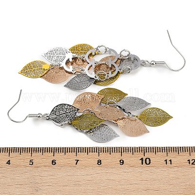 Серьги-подвески в форме листьев из нержавеющей стали 430 EJEW-A137-06P-05-1