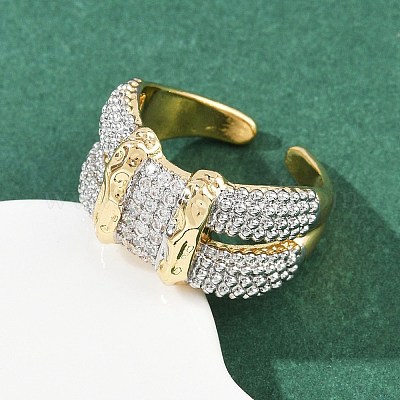 Латунные микро проложить манжеты кольца кубического циркония RJEW-D326-06G-1