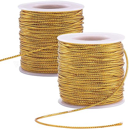 PandaHall Elite about 100m 2mm Metallic Cord Gold Braided Metallic Beading Cords Metallic Tinsel Cord Tinsel String for Gift Wrap Ribbon Craft Making MCOR-PH0001-01A-1
