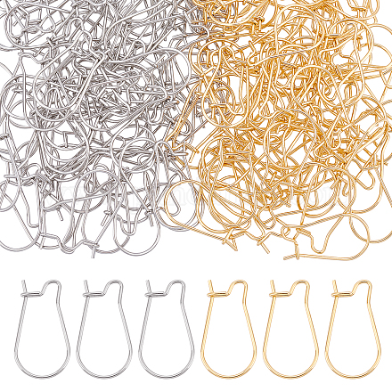 DICOSMETIC 200pcs 20mm Golden and Stainless Steel Color Earring Hooks Kidney Ear Wire Hypoallergenic Hoop Earrings for Jewelry Making STAS-DC0004-84-1