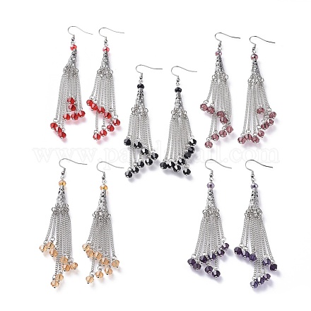 Glass Beads Tassel Earrings EJEW-JE03504-1