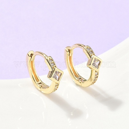 Серьги-кольца с ромбами из латуни с микропаве из прозрачных кубических цирконий EJEW-Z102-14G-1