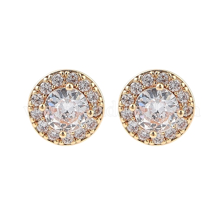 Серьги-гвоздики из плоской круглой латуни с прозрачным кубическим цирконием EJEW-M090-19G-03-1