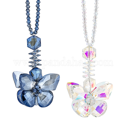 AHADERMAKER 2Pcs 2 Colors Glass Butterfly Pendant Decorations AJEW-GA0006-59-1