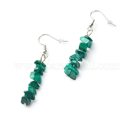 Natural Malachite Chip Beads Dangle Earrings EJEW-JE04649-11-1