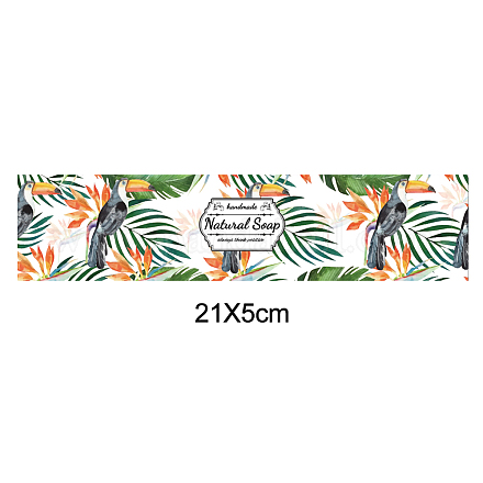 手作り石鹸紙タグ  両面コーティングされたアートペーパーテープ、蓋膜付き  葉/花の模様と単語の長方形  石鹸包装用  オレンジ  210x50mm DIY-WH0243-070-1