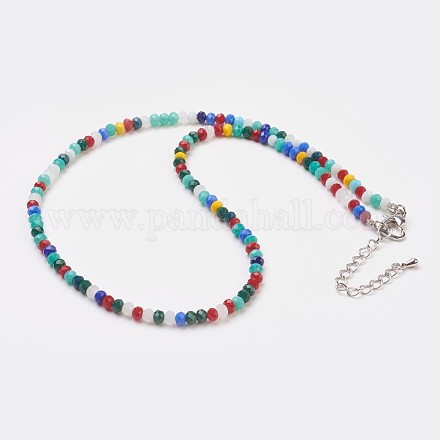 Collane di perle di vetro di giada imitazione placca NJEW-JN02146-1