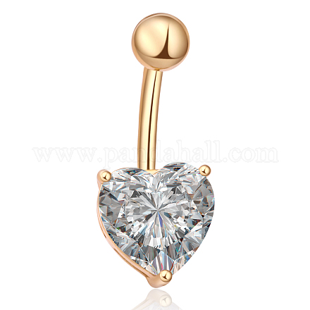 Véritable 18k plaqué or bijoux de corps coeur zircon cubique en laiton anneau de nombril anneau de nombril anneaux de ventre AJEW-EE0001-01A-1