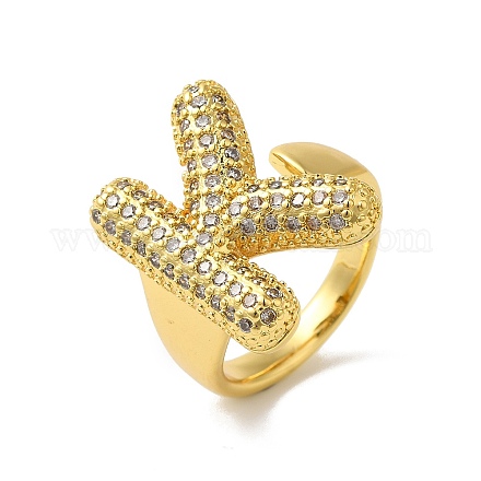 Открытое кольцо-манжета из латуни с надписью микро паве для женщин с прозрачным кубическим цирконием RJEW-N046-03K-G-1