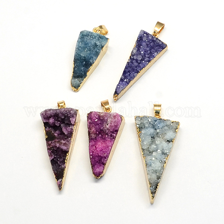 Plated Natural Druzy Agate Triangle Pendants G-R275-08-1