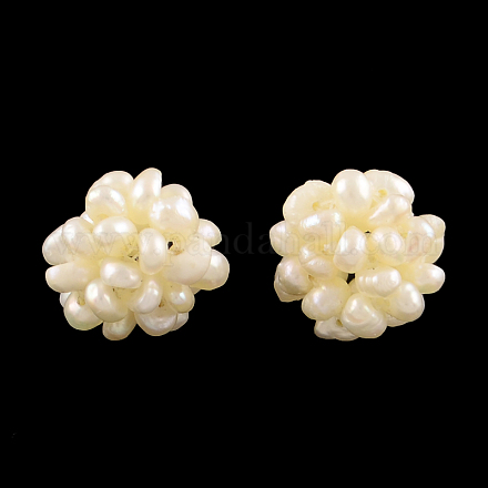 Handmad Natural Pearl Woven Round Beads PEAR-R012-43-1