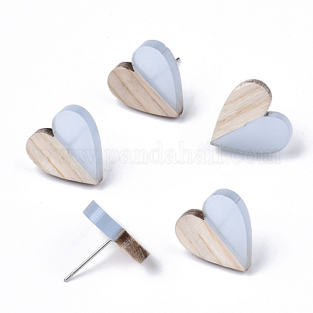 Transparent Resin & Wood Stud Earrings EJEW-N017-002A-D01-1