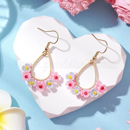 Серьги-капли из смолы и стеклянных бусин EJEW-MZ00401-01-1