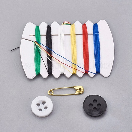 DIYの縫製キット  プラスチックボタンで  ミシン糸コード  針  安全ピン  ミックスカラー  6.9x4.4x1.7cm X-TOOL-WH0077-01-1