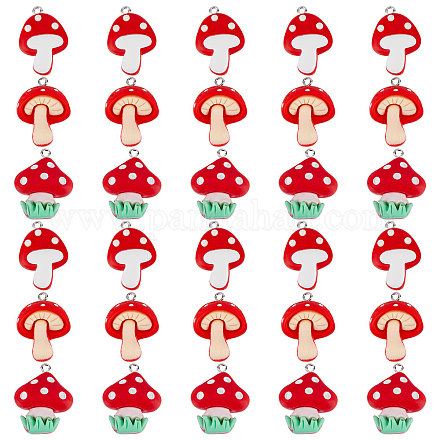 Sunnyclue 1 boîte de 30 pièces 3 styles de breloques en forme de champignon rouge en résine de champignon RESI-SC0002-39-1