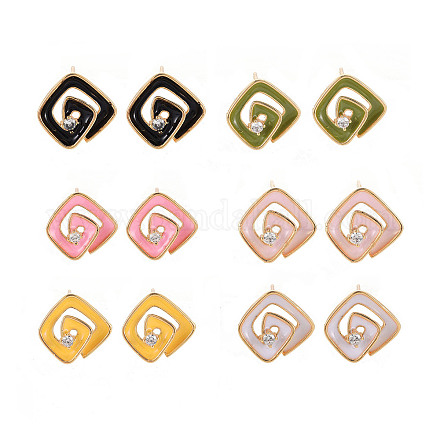 Brass Micro Pave Clear Cubic Zirconia Stud Earring Findings with Enamel KK-S356-624G-NF-1