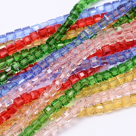 Faceted Cube Transparent Glass Beads Strands EGLA-E041-5mm-D-1