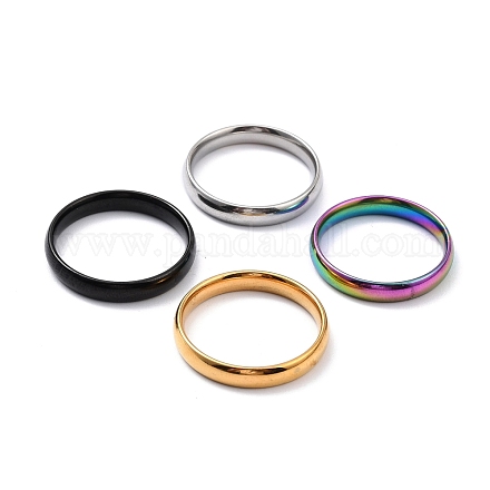 Placcatura ionica (ip) 304 semplice anello a fascia semplice in acciaio inossidabile per le donne RJEW-B036-08-1