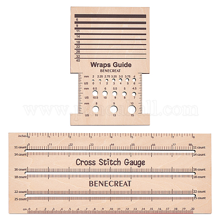 木製編み物測定ツールセット  ラップガイド＆クロスステッチゲージ  バリーウッド  9.95~14.95x10~25x0.5cm  2個/セット TOOL-WH0201-02-1