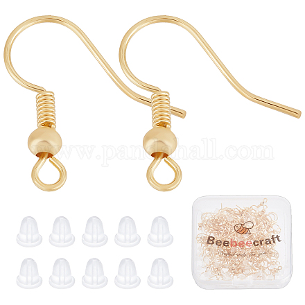 Beebeecraft 120Pcs/Box 18K Gold Plated Earring Hooks French Ear Wires with Ball and Coil 18mm Dangle Earring Findings with Earring Backs for DIY Earring Making KK-BBC0002-48-1