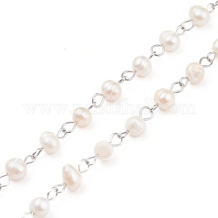 Handmade Natural Freshwater Pearl Beaded Chains AJEW-JB01088-02-1