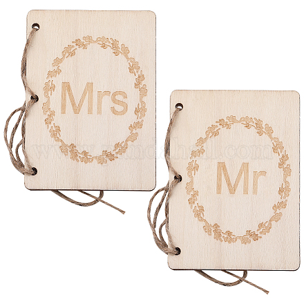 創造的な木製のグリーティングカード  結婚式の誓いの本  ジュートロープとクラフト紙で  単語の長方形  アンティークホワイト  105x75x2mm DIY-WH0349-171A-1