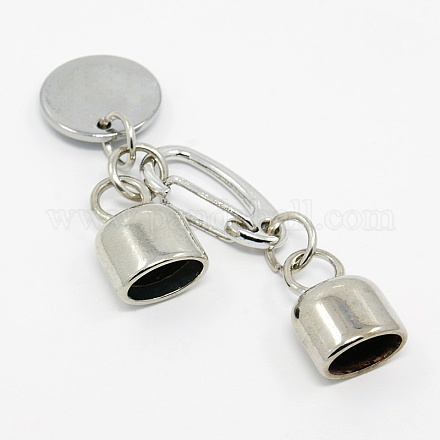 Zinc Alloy Push Gate Key Clasps with Two Cord Ends and Flat Round Stamping Blank Tag Charms PALLOY-O014-P04-1