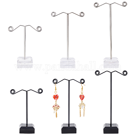 FINGERINSPIRE 6 Pcs T Shape Iron Earring Display Stand Acrylic Base 3 Size Clear/Black T-Bar Earring Display Holder Jewelry Organizer Tower for Dangle Earring Jewelry Rack for Retail Photography Prop EDIS-FG0001-57-1