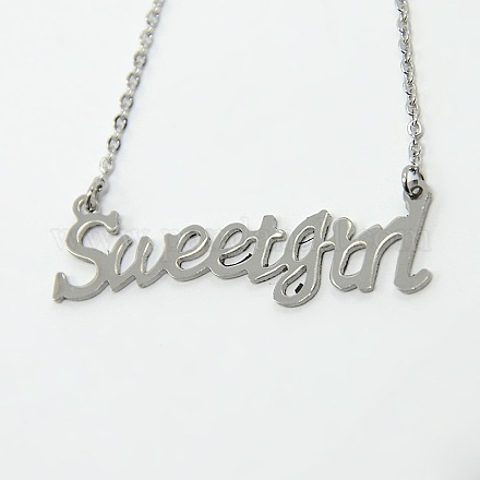 304 Stainless Steel Sweet Girl Pendant Necklaces X-NJEW-N0009-11P-1