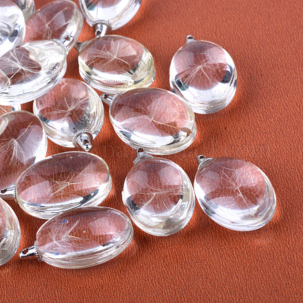 Pendentifs d'alliage ovale plat en verre X-GLAA-Q050-18x25-02P-1