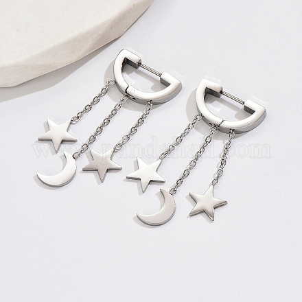 Exquisitos pendientes de metal con colgante de estrella y luna para uso diario de mujeres. GU5453-2-1