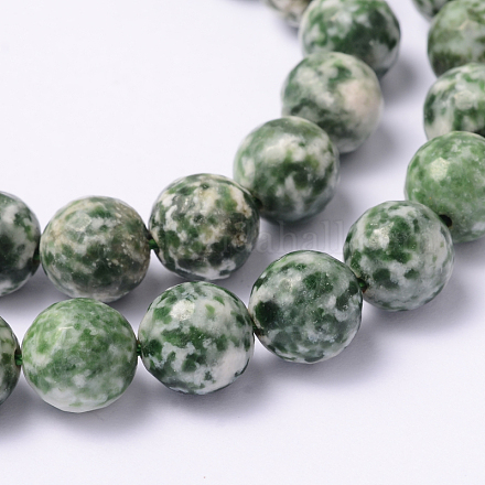 Facettierte natürliche grüne Fleck Jaspis Runde Perlenstränge G-L377-44-10mm-1