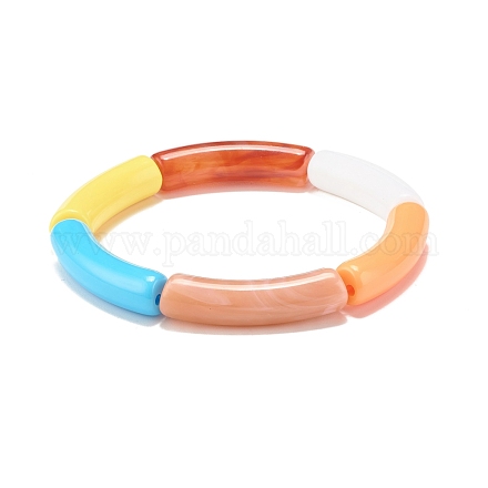 Bracelet extensible perlé tube incurvé acrylique BJEW-JB07980-05-1