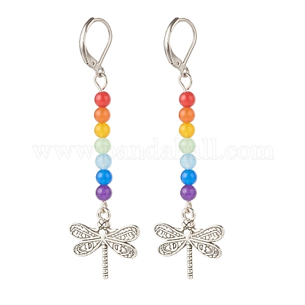 Natural Malaysia Jade with Alloy Dragonfly Long Dangle Leverback Earrings EJEW-JE04909-04-1