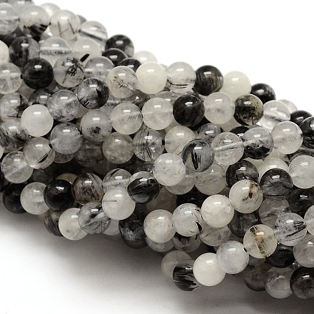 Natural Gemstone Black Rutilated Quartz Round Beads Strands G-E251-30-10mm-1